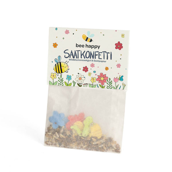 Wildflower seeds and seed paper confetti in a glassine bag